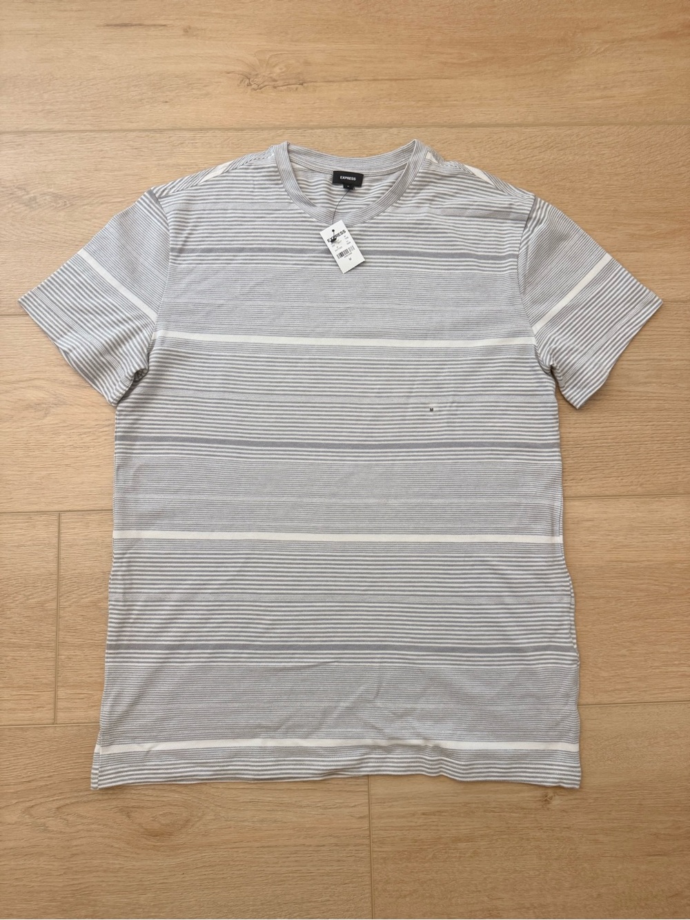 Express Men's Gray Stripe Crew Neck T-Shirt